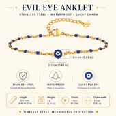 Stainless Steel Lucky Evil Eye Anklet Bracelet for Women, Blue Eye Beaded Chain Foot Anklets Summer Beach Lucky Amulet Gift