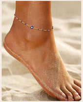 Stainless Steel Lucky Evil Eye Anklet Bracelet for Women, Blue Eye Beaded Chain Foot Anklets Summer Beach Lucky Amulet Gift